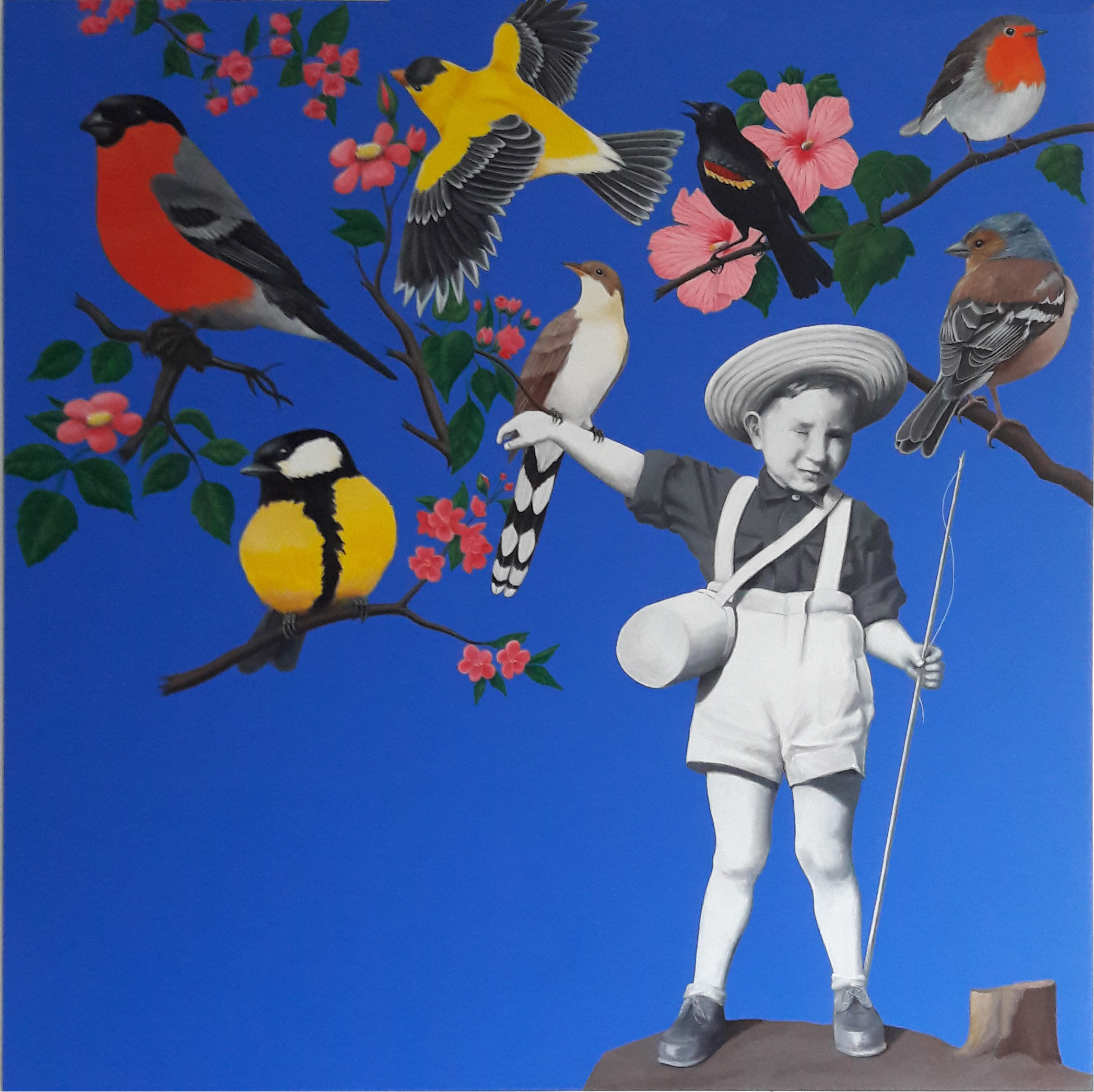 Le pêcheur d'oiseaux - acrylique sur toile -120x120 - juillet 2015